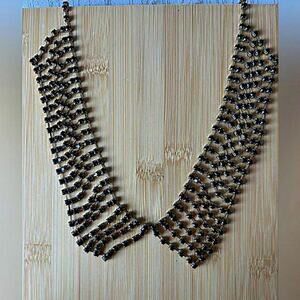 Vintage‎ Gold Tone Black Rhinestone Collar Bib Necklace